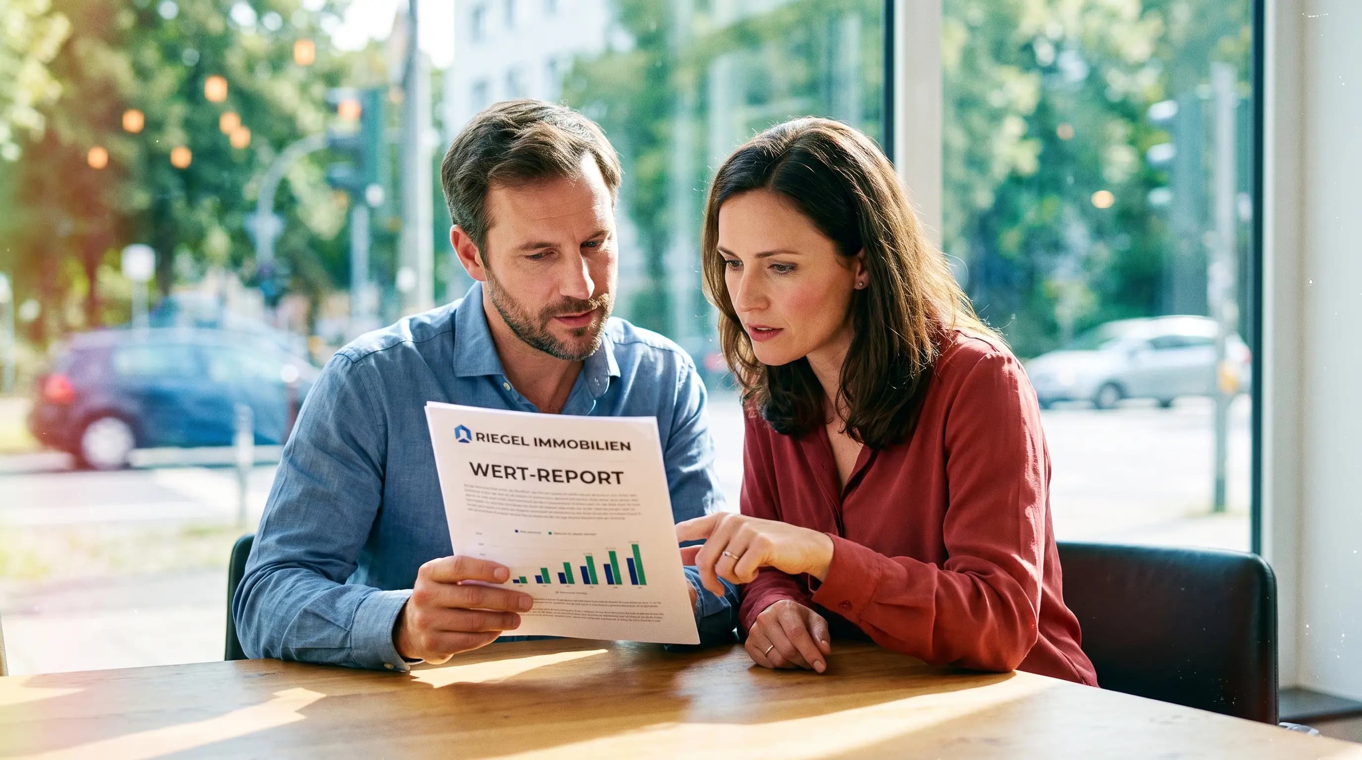 Eigentümer lesen die schriftliche Marktwertanalyse im Wert-Report